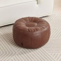 FOUNDTWO Round Seat Cushion Cover Faux Leather Unstuffed Sofa Stool Cover Sofa Footstool Large Capacity Pumpkin Pouf Cover Clothes Storage