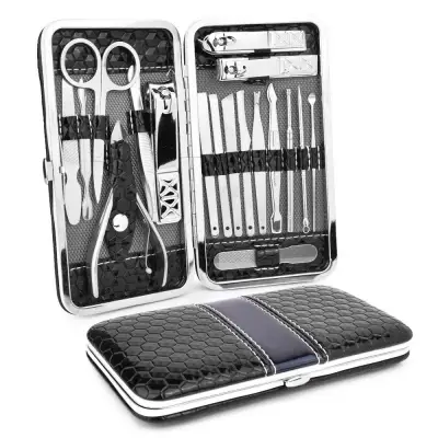 Manicure Pedicure Kit, Nail Clippers Set of 18 Pcs, Stainless Steel Manicure Kit, Professional Grooming Kit, Nail Tools with Luxurious Travel Case