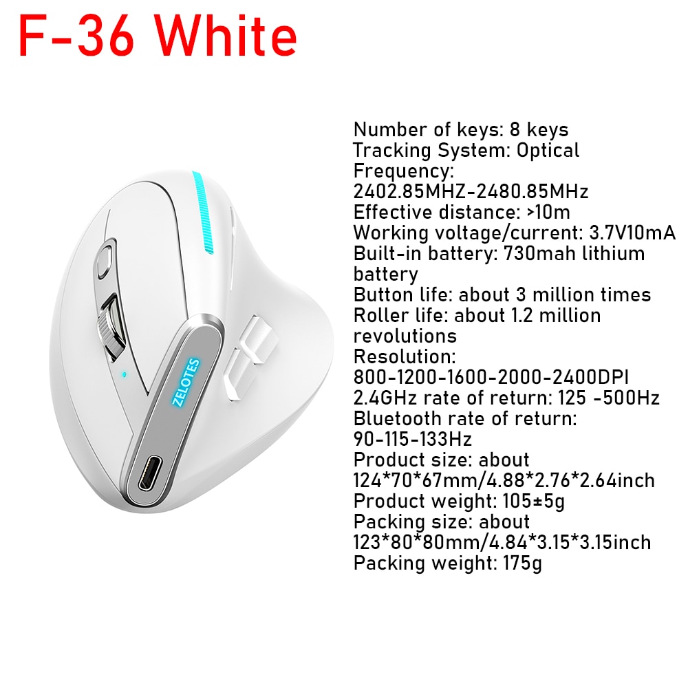 Zelotes F-26C Chuột đứng 2.4G Chuột chơi game không dây chuột quang công thái học Gamer mause 3200DPI 8 nút cho Máy Tính Xách Tay PC