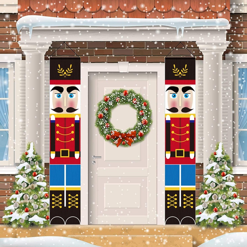 Merry Christmas Banner Christmas Porch Sign Decorations for Door or Wall Hanging Nutcracker Banner