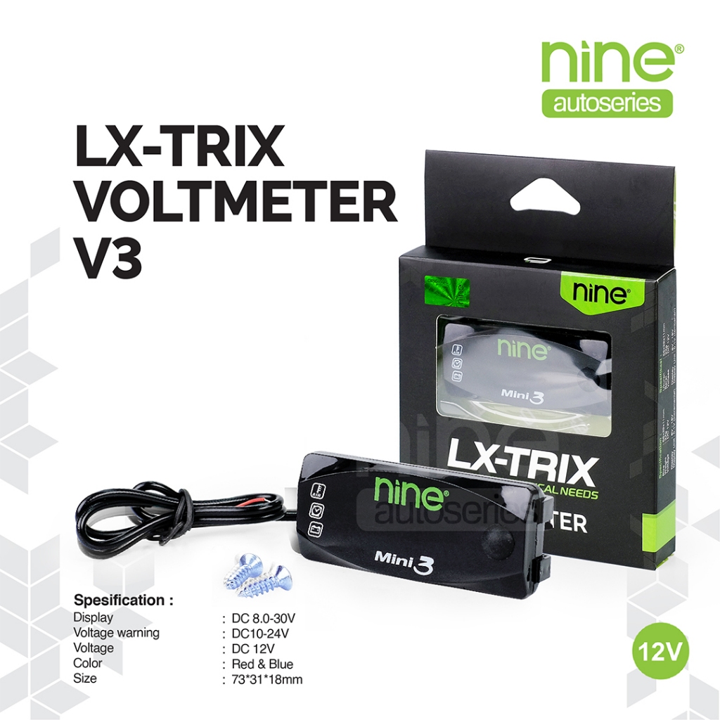 LX-TRIX Voltmeter Aki Suhu Jam Ampere Digital 12V 3 in 1 Motor Mobil Waterproof V3 - NINE AUTOSERIES Harga 54,900 rupiah*Gratis Ongkir