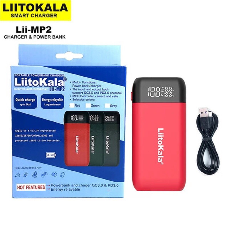 Hộp Sạc Pin 18650 21700 Li-ion LiitoKala MP2 Kiêm Hộp Sạc Dự Phòng QC3.0 PD3.0 Tháo Lắp Dễ Dàng