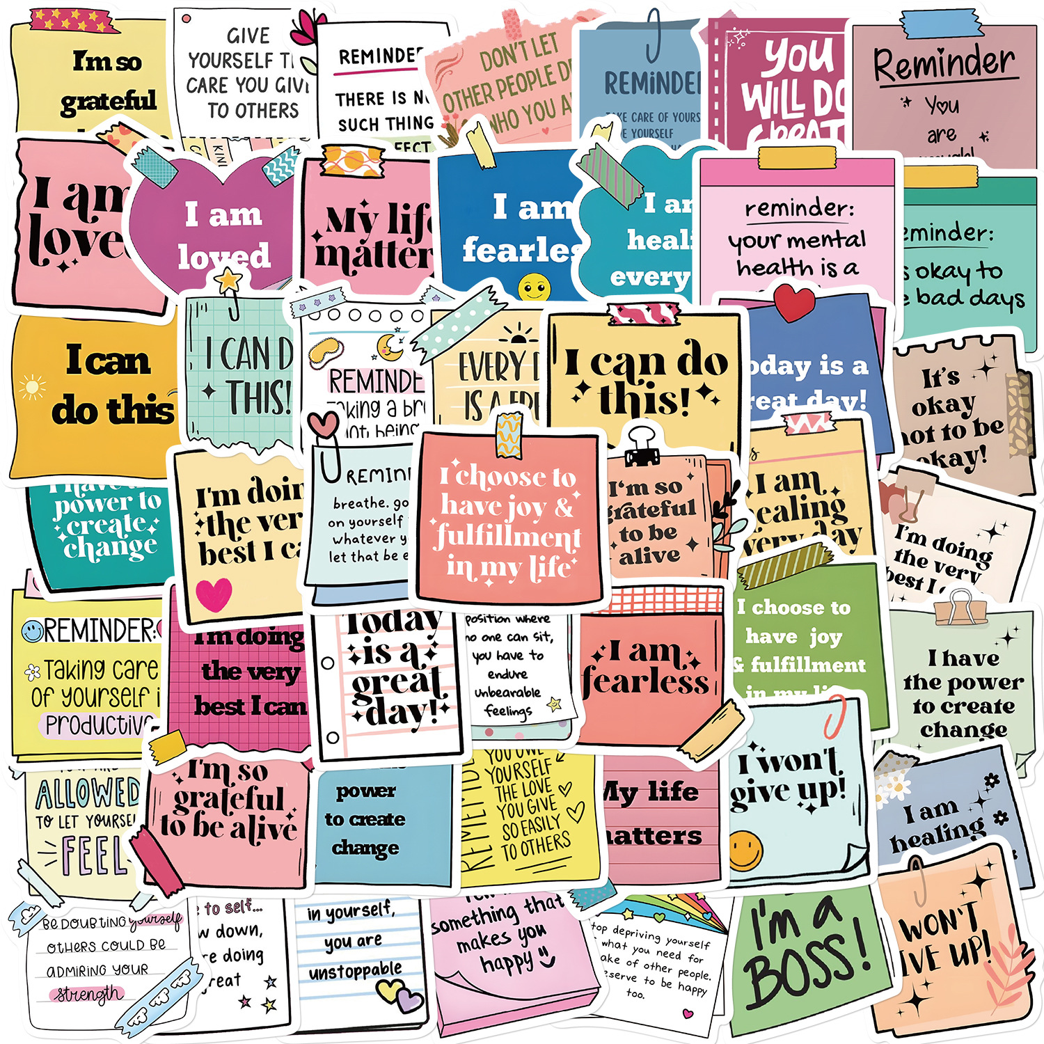 [KW] 50 PCS Mental Health Stickers – Positive Affirmations Self-Love & Mindfulness Stickers for Journal Laptops & More