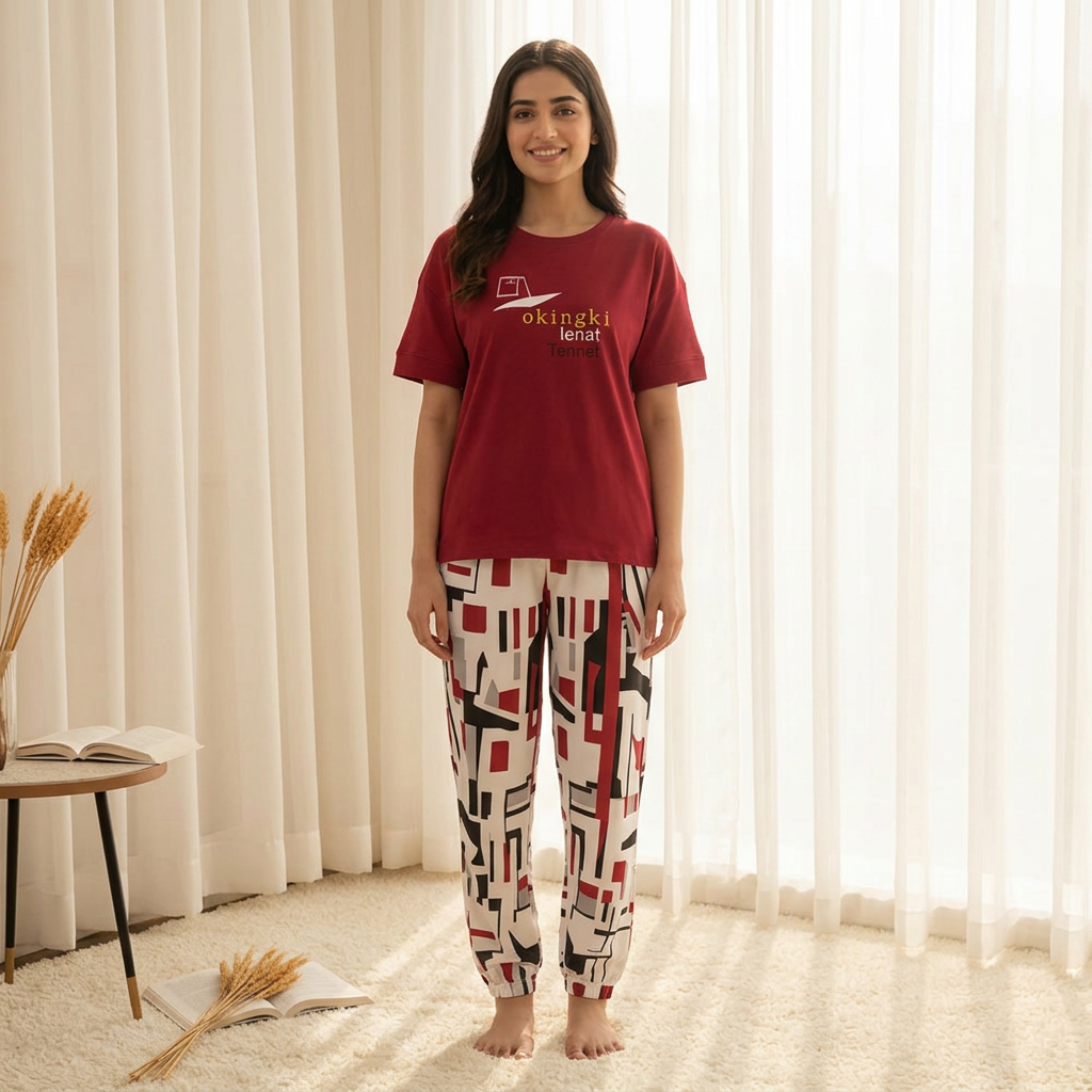 Stylish Printed Night Suit for Women – Soft Cotton Jersey Pajama Set Summer Lounge Wear Comfortable Sleepwear (S–XL)