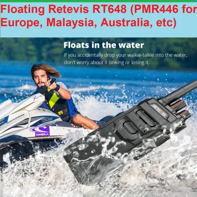 Singapore stock! Floating, RETEVIS RT648 IP67 Waterproof Walkie Talkie Floating PMR Radio PMR446 Two Way Radio 16 channels for travelers (1 pc, Black)