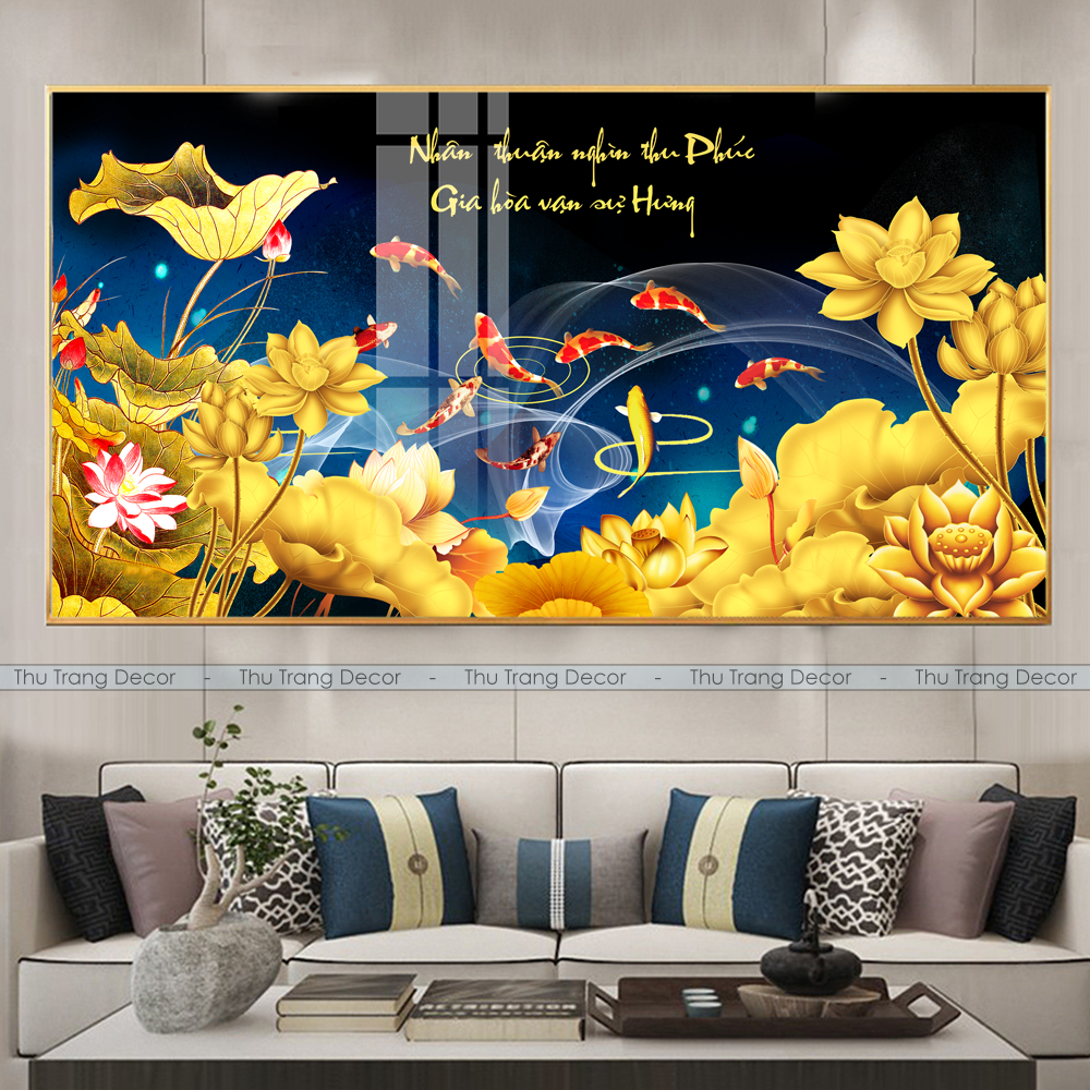 Tranh Tráng Gương Treo Tường "CỬU NGƯ QUẦN HỘI" In UV 5D Cao Cấp