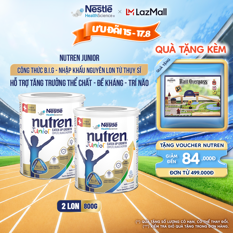 Bộ 2 Sữa Bột NESTLÉ NUTREN JUNIOR Thụy Sĩ Với Công Thức BIG Hỗ Trợ Tăng Trưởng Cho Bé 800G