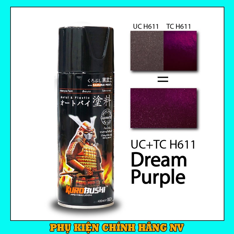 Sơn Samurai màu tím nho UCH611 + TCH611 sơn xịt phủ dàn áo xe máy chống nứt nẻ, kháng xăng