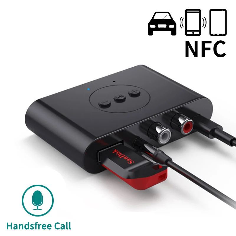 Bluetooth 5.0 Audio Receiver U Disk NFC RCA with 3.5mm AUX Jack Stereo Music Wireless Adapter with Mic For Car Kit Speaker
