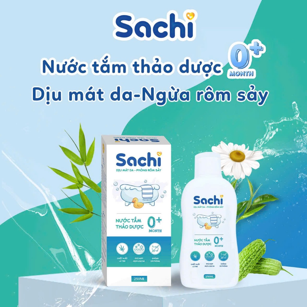 Nước Tắm Thảo Dược Sachi Sả Chanh 250ml - Tự Nhiên Dịu Mát Da Ngừa Rôm Sảy Cho Bé Từ Sơ Sinh