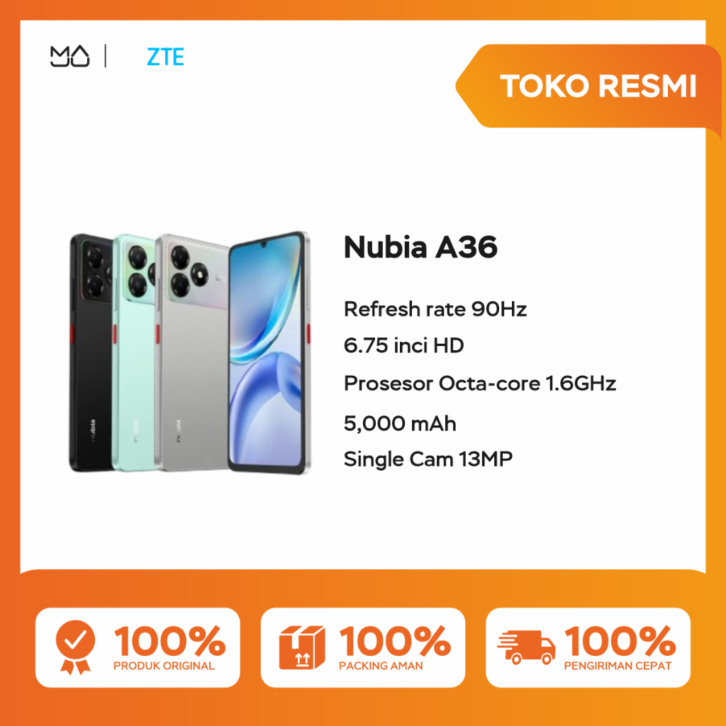 Nubia A36 4/64GB [Smartphone Kamera AI 13MP, Layar 6.75" 90Hz, Baterai 5000mAh] - Garansi Resmi Harga 935,000 rupiah*Gratis Ongkir