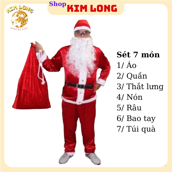  Sét 7 món đồ ông già Noel người lớn vải nhung mịn đẹp túi quà quần áo râu nón bao tay phụ kiện trang phục giáng sinh SẴN HCM 