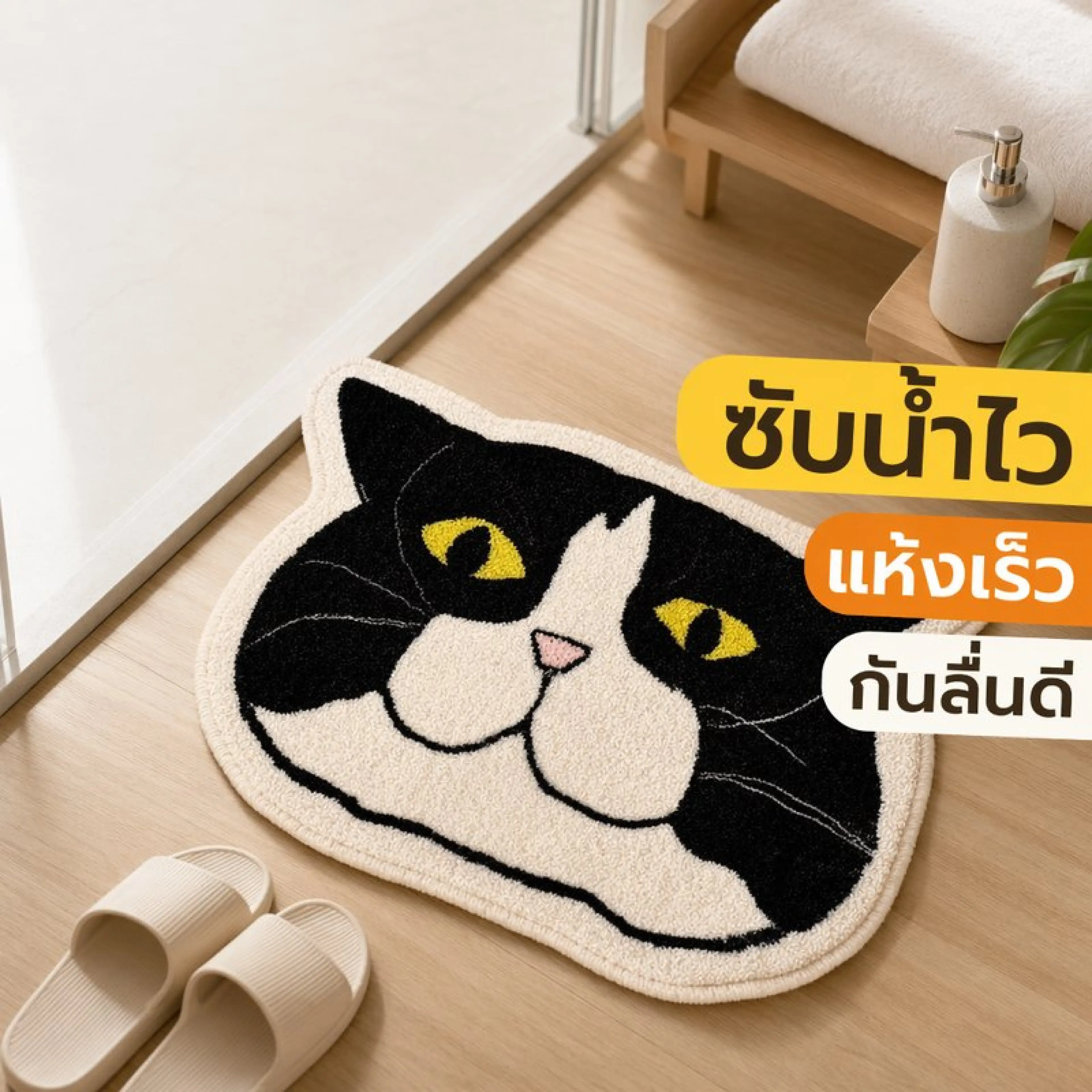 NANA.1 พรมเช็ดเท้า พรมห้องน้ำ พรมแมว ขนนุ่ม ซึมน้ำไว กันลื่น แห้งไว ใช้หน้าประตู ซักง่าย 40x60 50x80