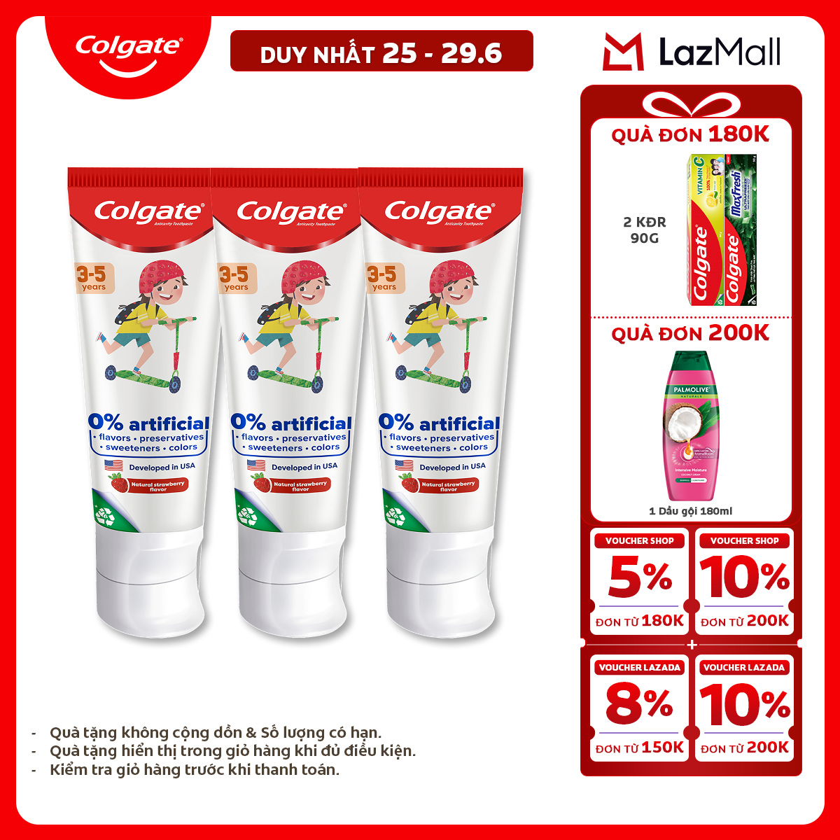 [Chỉ 25-29.6_X2 Voucher giảm đến 20%] Bộ 3 Kem đánh răng Colgate Kid Free From cho trẻ em 3-5 tuổi không hương liệu và chất bảo quản 80g/tuýp