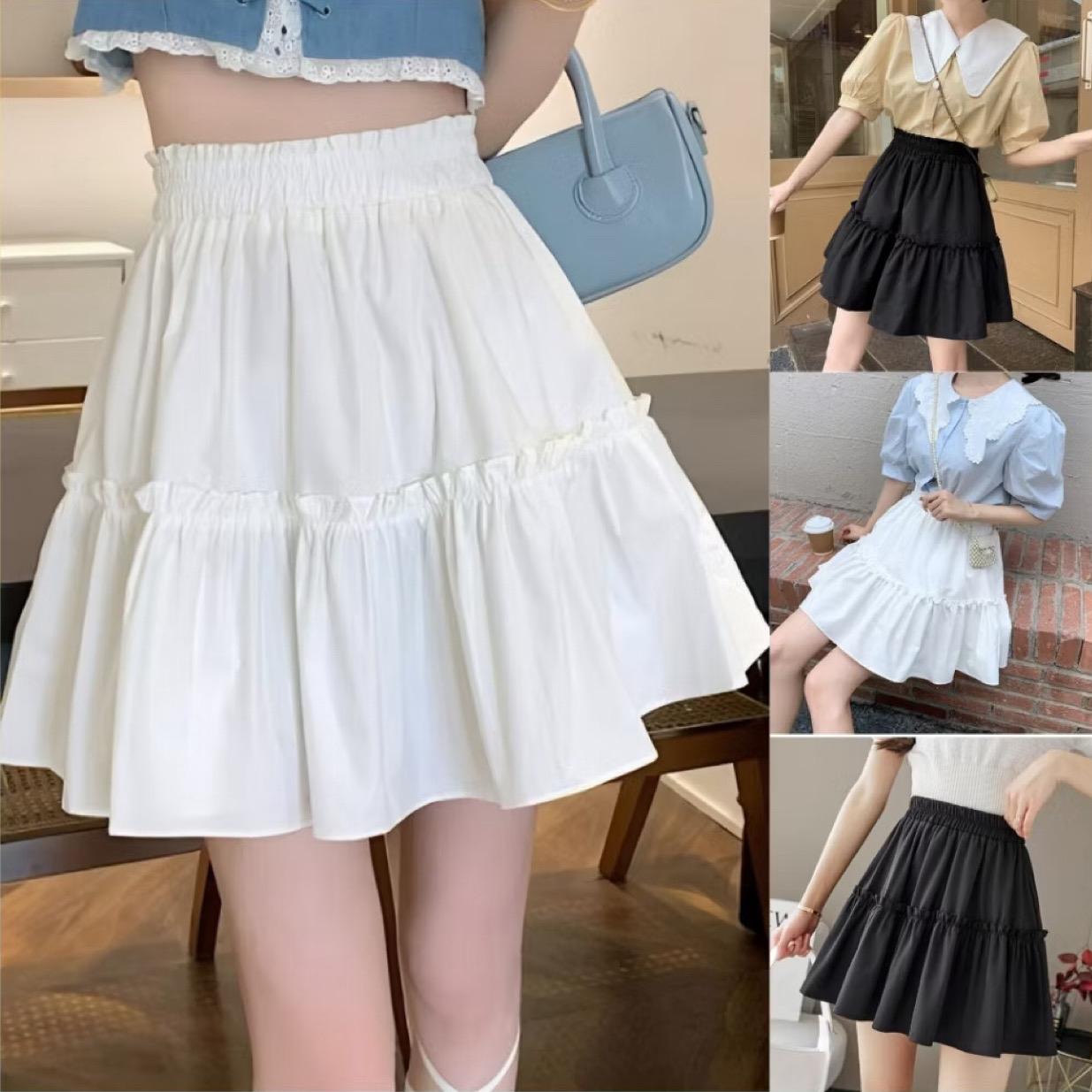 ￼Chân váy ngắn xếp ly 2 tầng xoè lưng cao công sở nữ