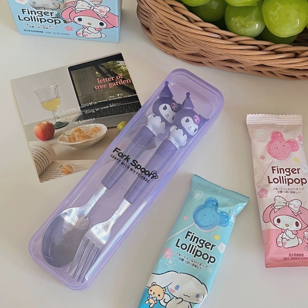 Sanrio Student Portable Fork Spoon Cartoon Tableware 2-piece Set Stainless Steel