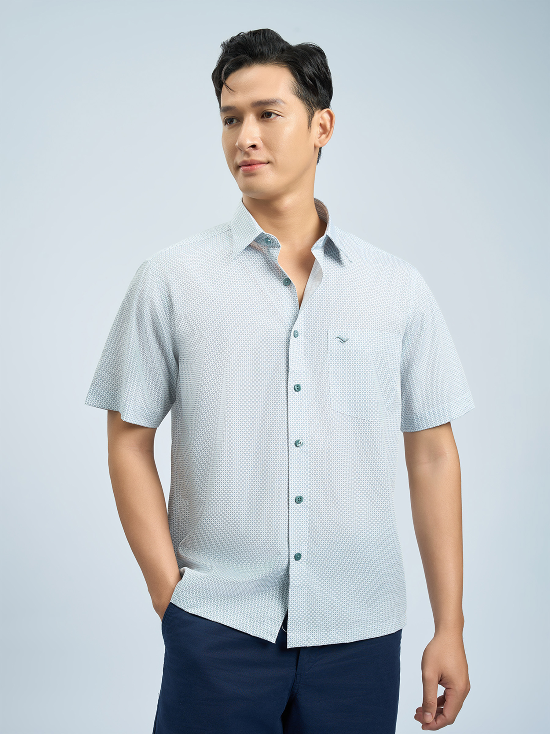 Sơmi ngắn tay lai ngang VIETTIEN SMART CASUAL vải sợi tre phom regular -6S0097NRY/SNH3