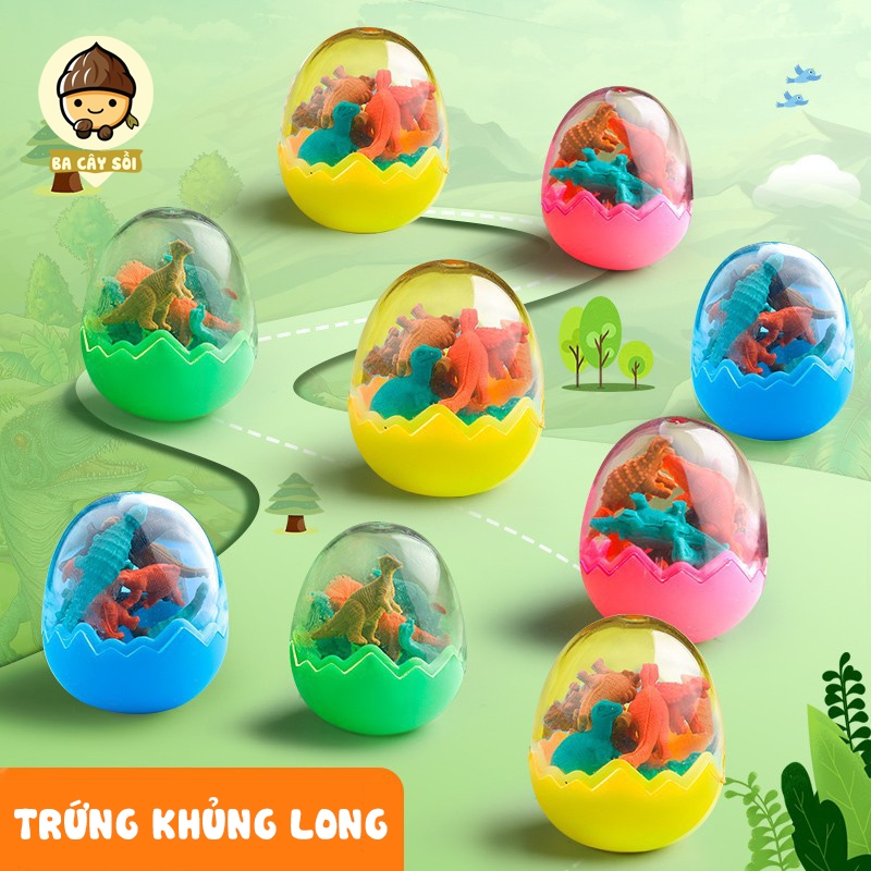 Trứng khủng long đồ chơi kết hợp cục tẩy, gôm tẩy bút chì cute, set 7 mô hình khủng long mini ngẫu nhiên