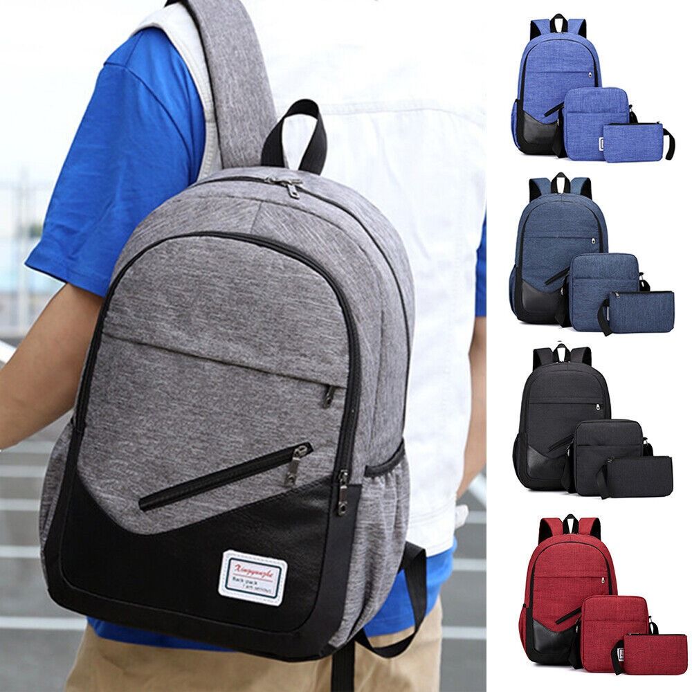 MISAP 3Pcs Chargeable Casual Polyester Backpack Travel Shoulder Bag School Bookbags