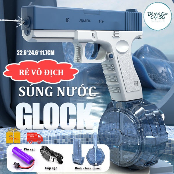  Đồ chơi Súng nước điện Glock G18 tự động  có dung tích lớn và công suất cực mạnh quà tặng sinh nhật cho bé 