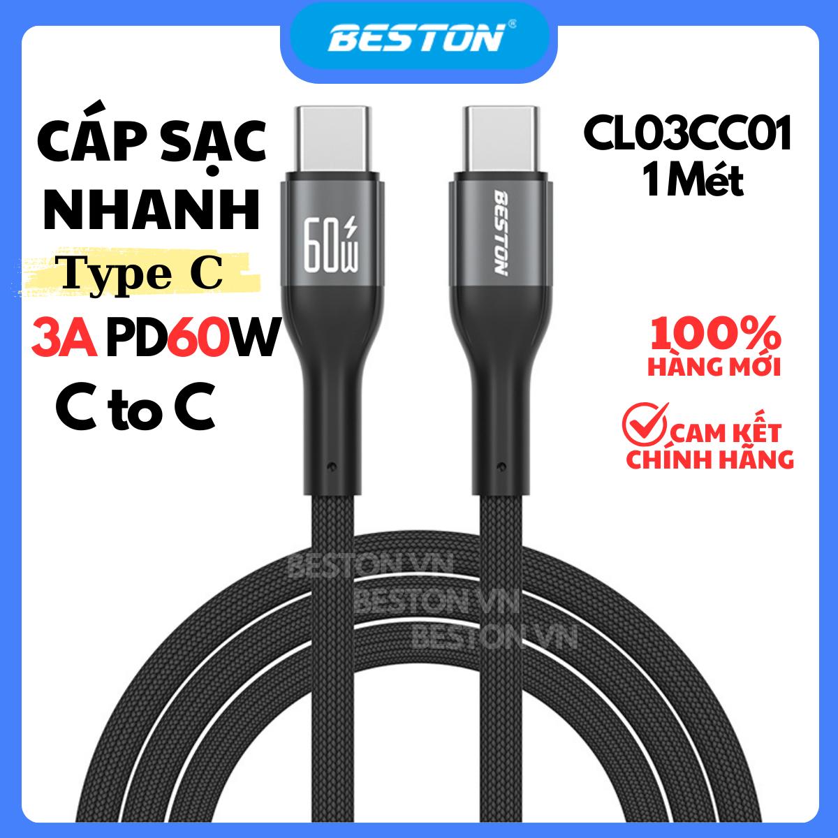 Cáp sạc nhanh bọc dù type-c to type-c chuẩn pd 60w 1met - cl03cc01.