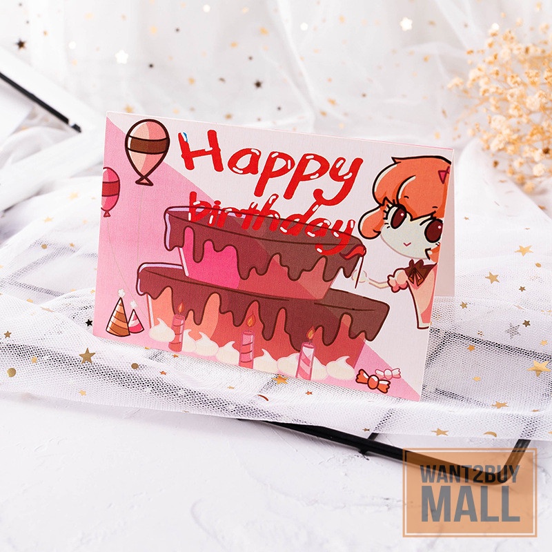 UMI Hand-Painted Colorful Children Kids Happy Birthday Greeting Card Suprise Bouquet Gift Hari Jadi kad Ucapan 儿童生日贺卡