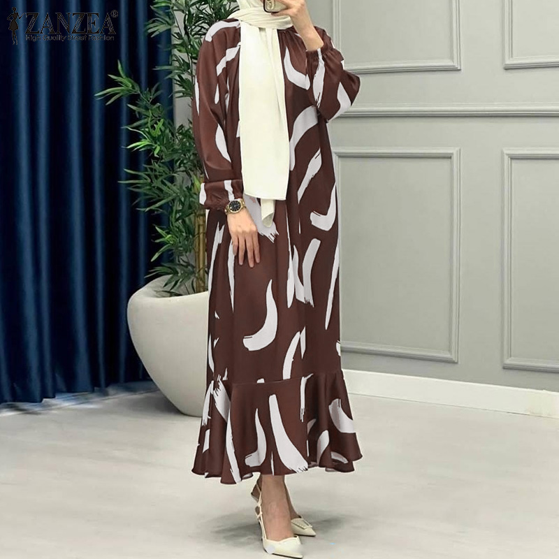 Celmia ZANZEA hồi giáo phụ nữ hồi giáo thời trang abaya ramadan sundress áo choàng tay áo dài đuôi cá in Vestido #0721