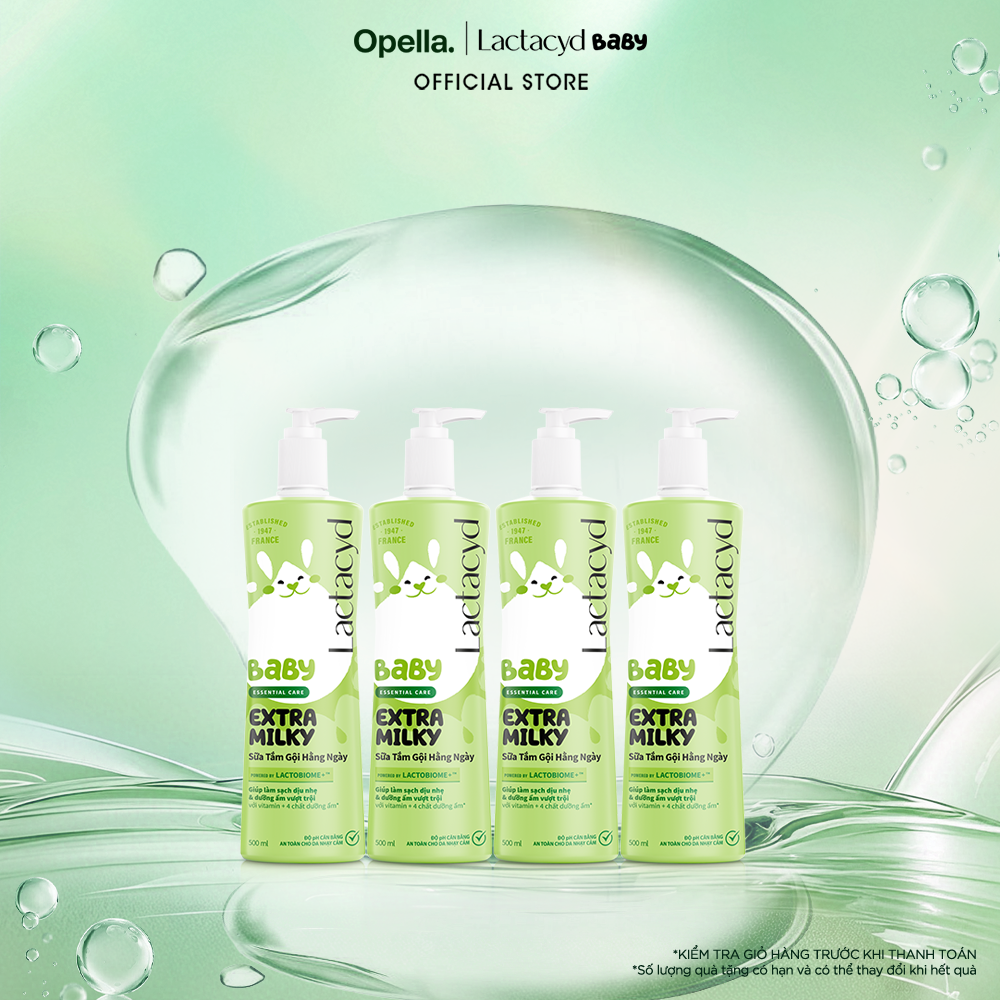 Bộ 4 chai Sữa Tắm Gội Trẻ Em Lactacyd Baby Extra Milky Làm Sạch Dịu Nhẹ và Dưỡng Ẩm Vượt Trội 500ml/chai
