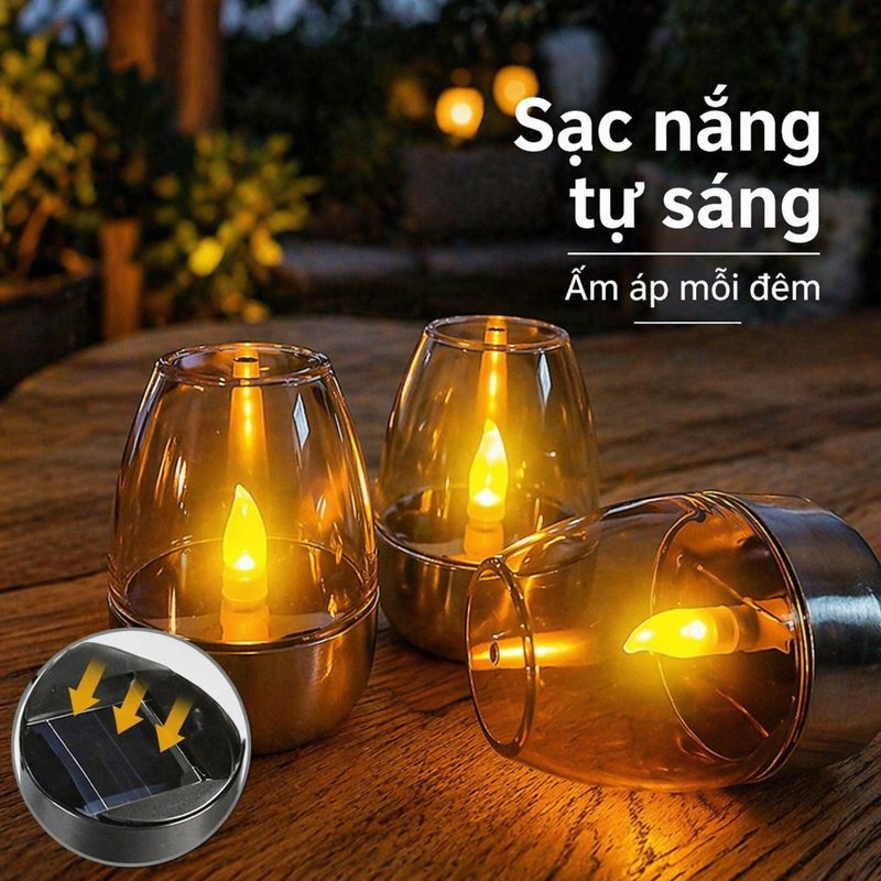 Nến led điện tử pin nhấp nháy xoay vỏ trong suốt ánh sáng vàng trang trí bàn tiệc lễ cưới sinh nhật an toàn cho trẻ em