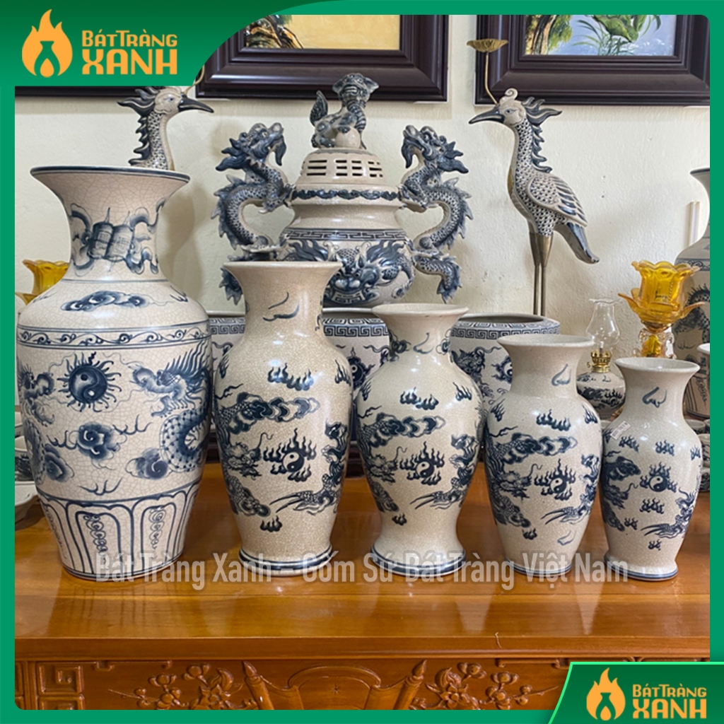 5 cỡ lọ huệ cắm hoa thờ bát tràng men rạn - lọ hoa ban thờ thần tài, ban thờ gia tiên