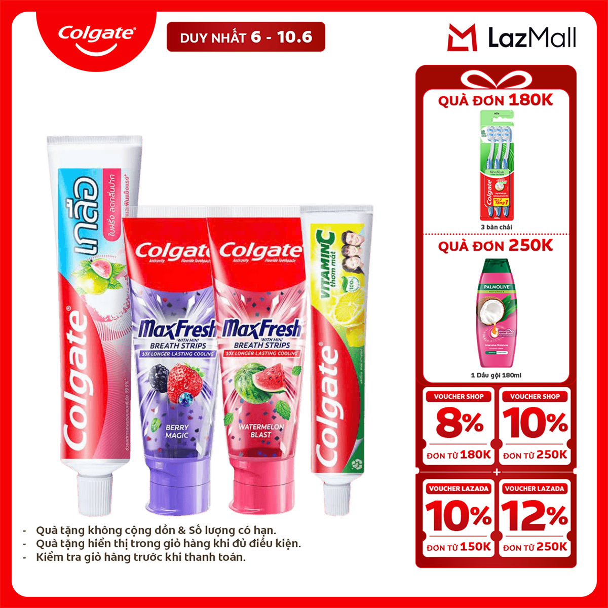 [Chỉ 6-10.6_X2 Voucher giảm 22%] Bộ sưu tập Kem đánh răng Colgate vị trái cây