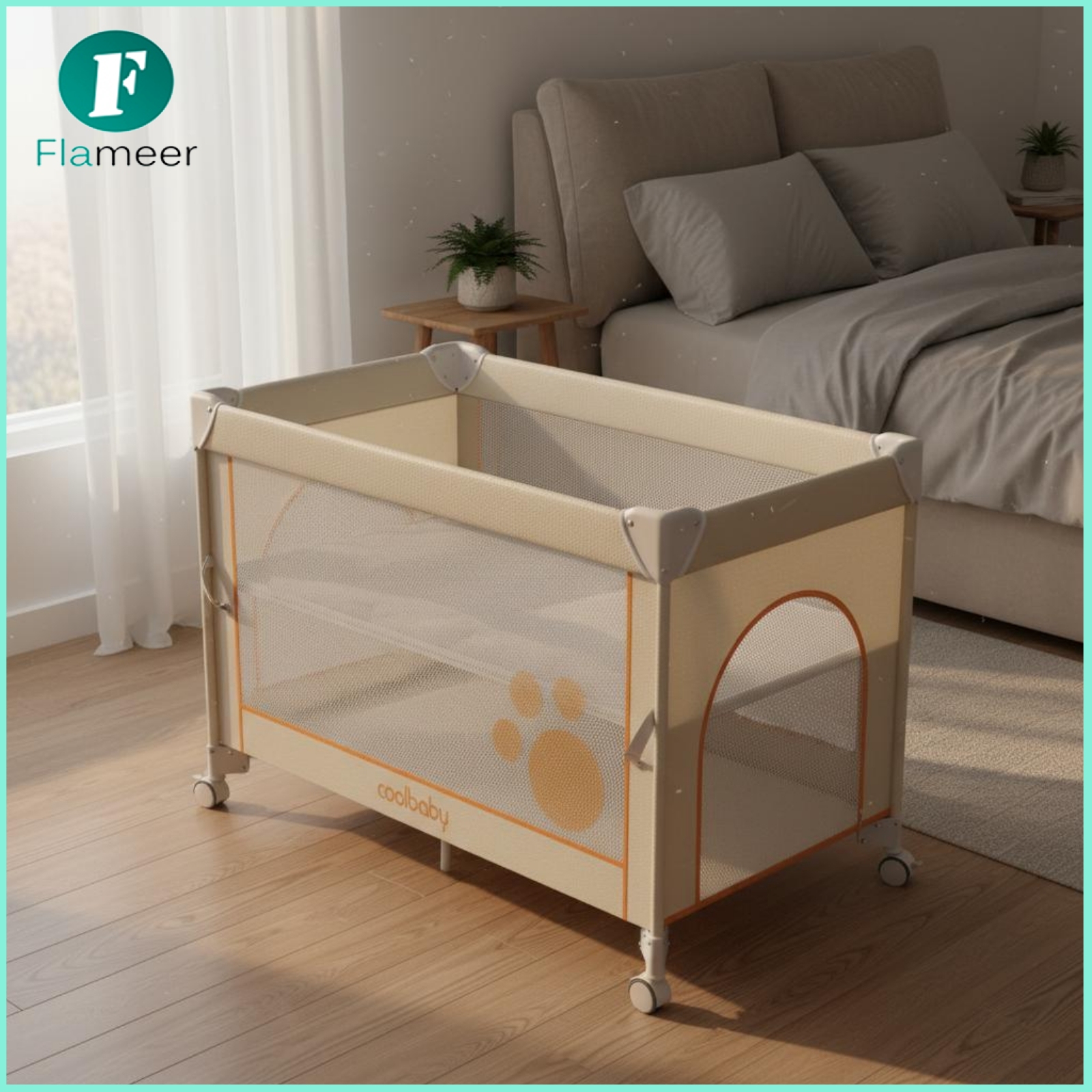 Flameer Adjustable Height Bedside Crib Easy Assembly Portable Baby Crib Large Space Nursery Furniture Travel Friendly for Newborns, Infants ราคา 18,532 บาท*ส่งฟรี