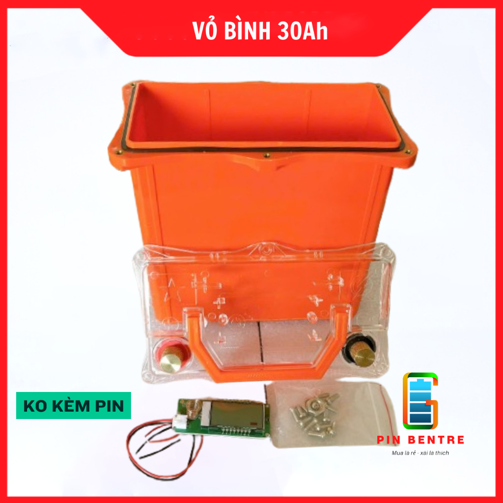Vỏ bình chứa Pin 12V - 30Ah Pin Lithium kèm cọc Bình có Báo Vol ( Ko Có Pin )