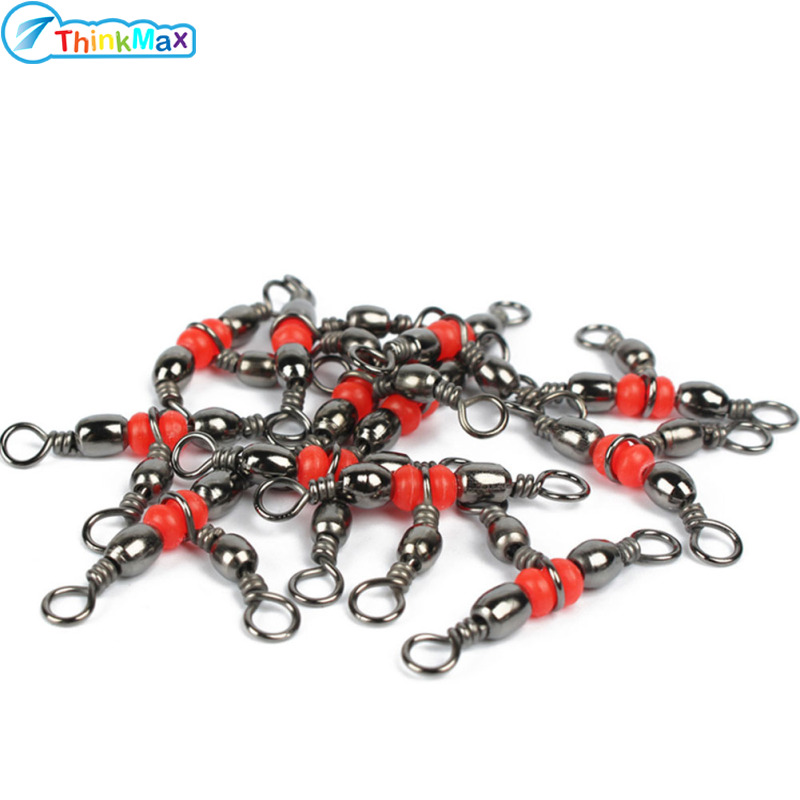 10 Pcs/box 3 Way Rolling Barrel Swivels Connector Solid Ring Triple Bearing Fishing Swivel Connector With Red Beads ราคา 35 บาท*ส่งฟรี