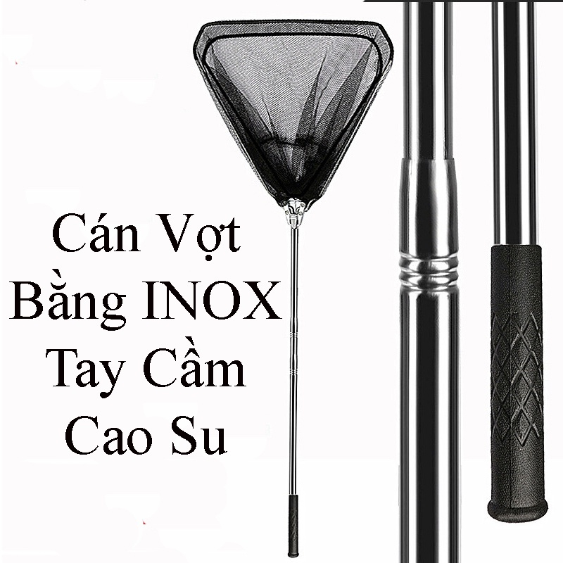 Vợt cá inox tam giác liền vành , vợt cá gấp gọn 1m7- 2m1-2m5 - đồ câu acx