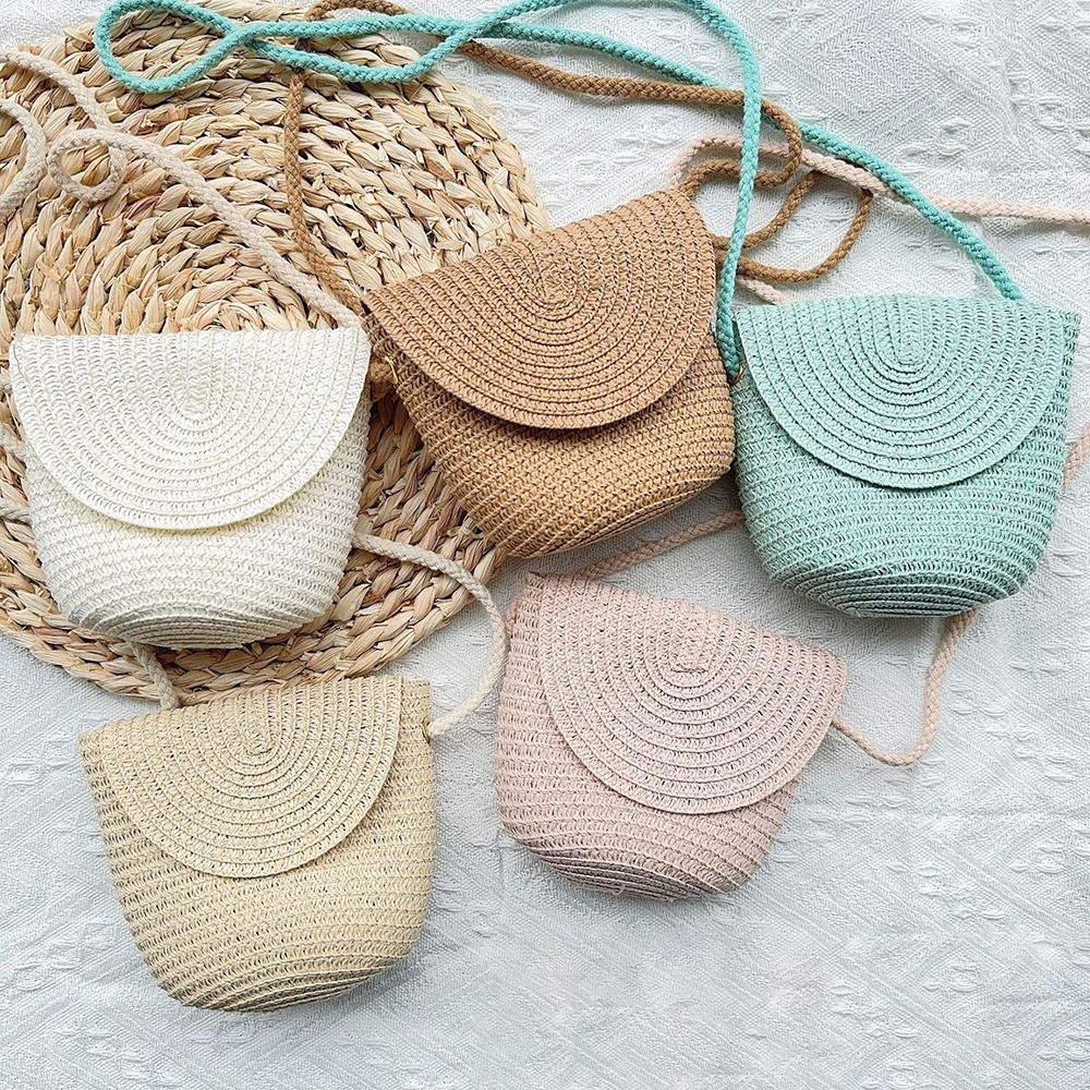 YOLK Hình vỏ Túi rơm Mini Thủ công Túi đi biển mùa hè Thời trang Túi đeo vai Nữ Cô Gái