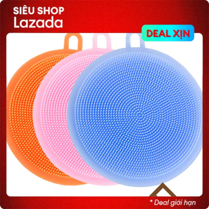 [Bộ 3] Miếng cọ rửa chén bát đa năng bằng Silicon siêu sạch, có thể dùng làm tấm lót nồi chống nóng, lót cốc, cọ rửa củ quả
