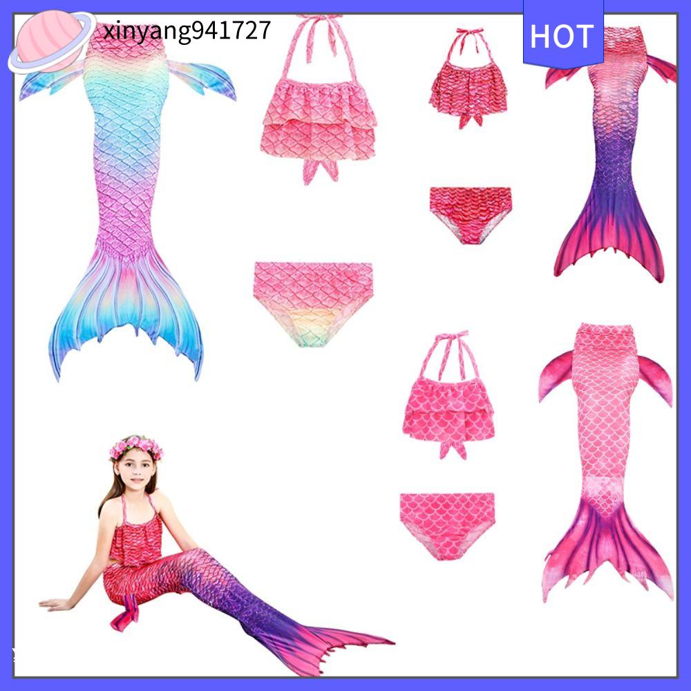 XINYANG941727 3Pcs Fancy Swimmable Bikini Set Kids Mermaid Tail Girl