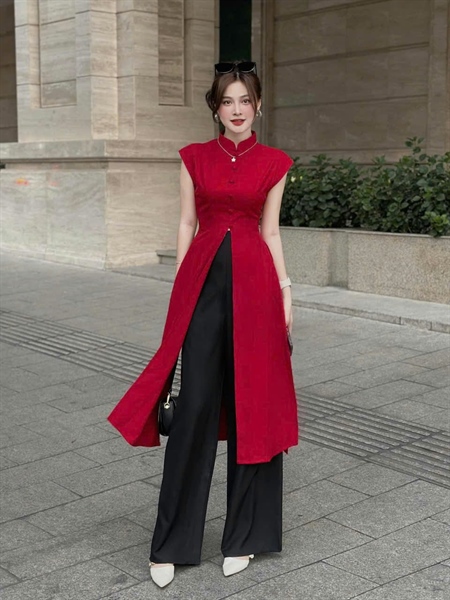 Set áo dài xẻ 2 tà thiết kế zomi