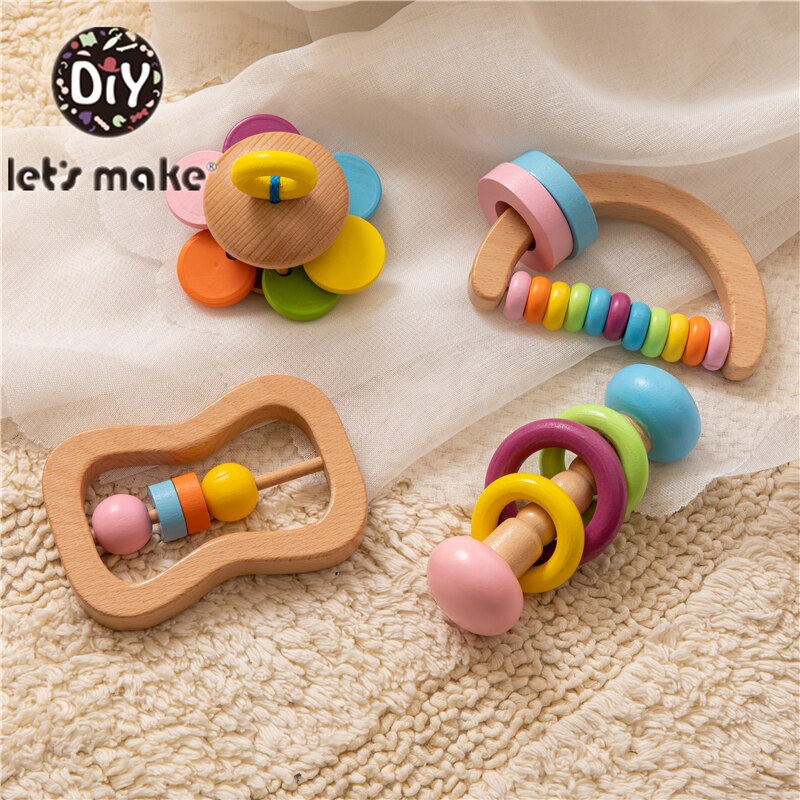 Let s Make 0-12 Months HOT SALE baby rattle Toys Colorful Wooden Blocks