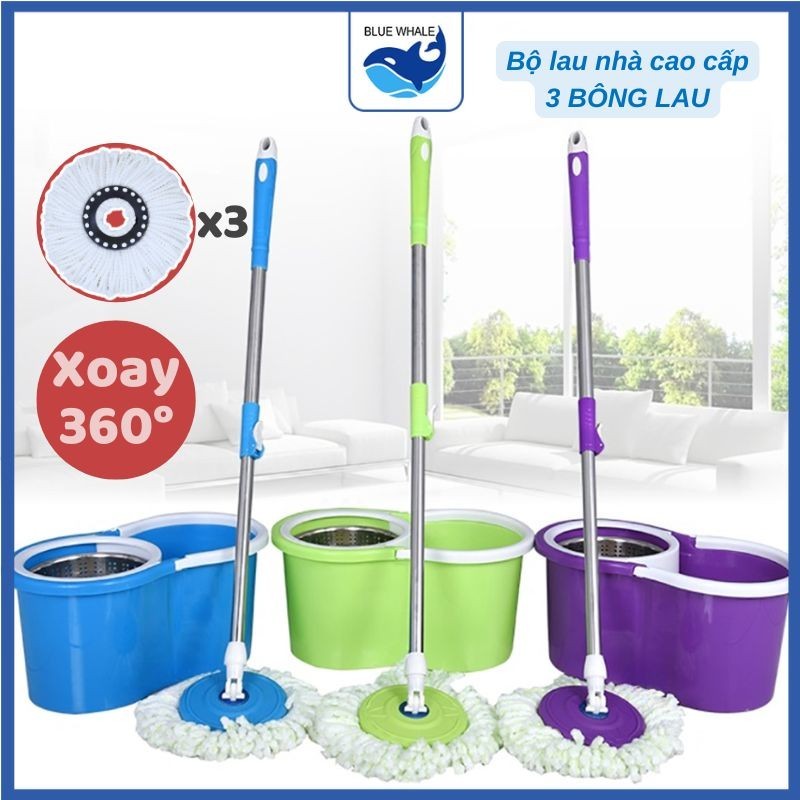 Bộ Lau Nhà Thông Minh 360 Độ Kèm Thùng Vắt Lồng INOX Nhựa Dẻo Cao Cấp Phú Khang Kèm 2 Bông Lau