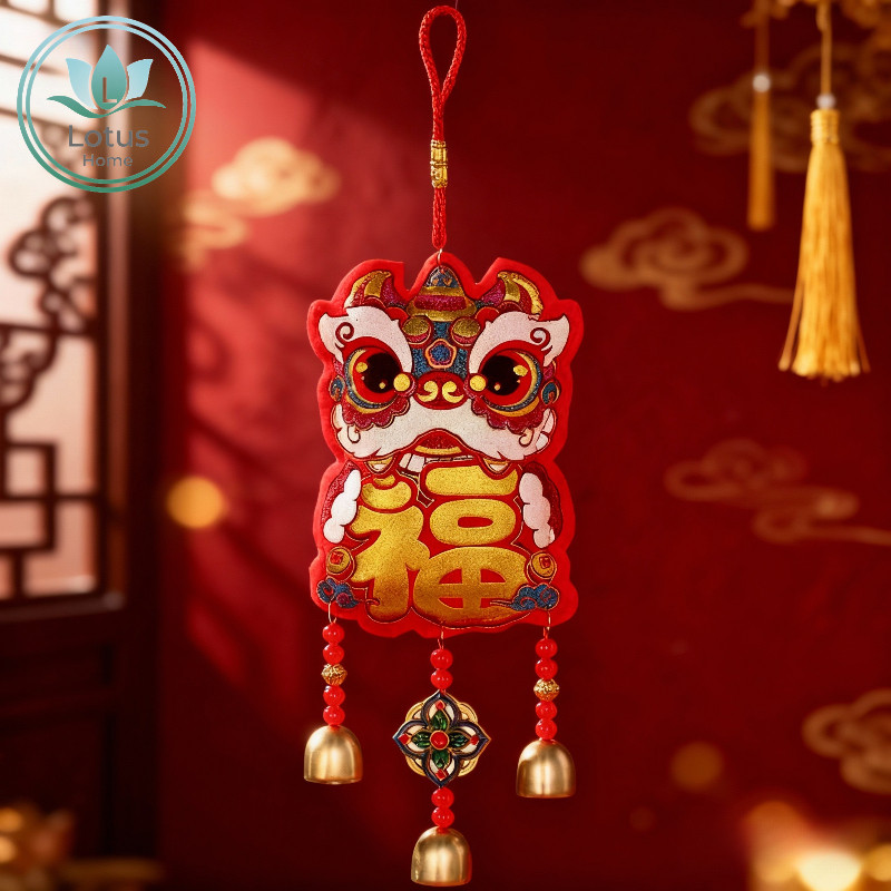 【Au Ju Store】Mặt Dây Chuyền Sư Tử Múa Năm Mới 2026 Kèm Chuông May Mắn Trang Trí Nhà Cửa Đón Tài Lộc
