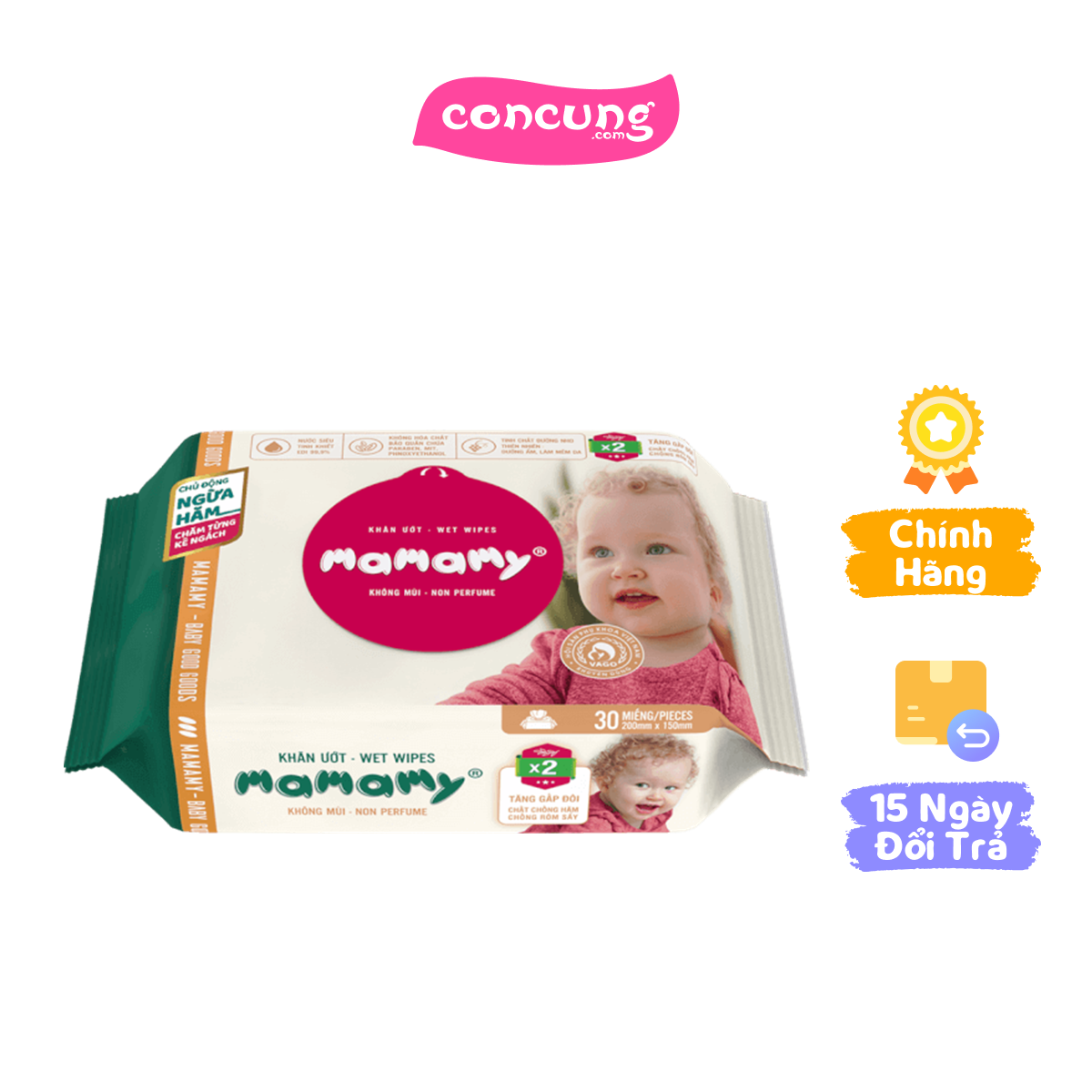 QT Lactacyd - Khăn ướt Mamamy 30 tờ không mùi