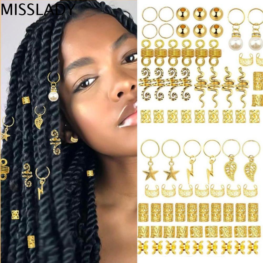 MISSLADY 217Pcs Ổ khóa đáng sợ Vòng tóc khoét lỗ Kẹp Cổ Tay kim loại Bện tóc Hạt dreadlocks Phụ kiện tóc Có thể điều chỉnh Ống bện tóc Trang sức tóc