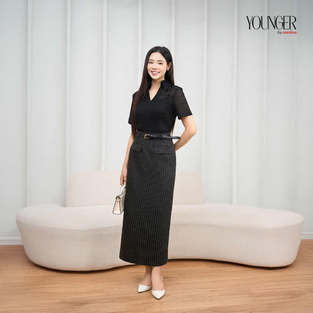 Chân váy nữ YOUNGER BY CARDINA chất tuytsi kẻ sọc trendy 5YCVS01