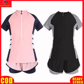 Leadingstar RC đích thực 2 cái cô gái Đồ bơi họa tiết kẻ áo ngắn tay mùa hè đồ bơi kín đáo cho Junior học sinh trung học