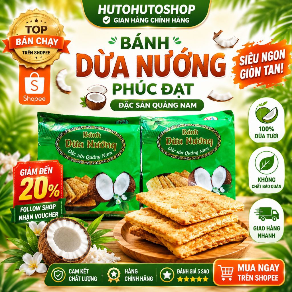 Hoả Tốc 10 Gói Bánh Dừa Nướng Quảng Nam Phúc Đạt Thơm Ngon