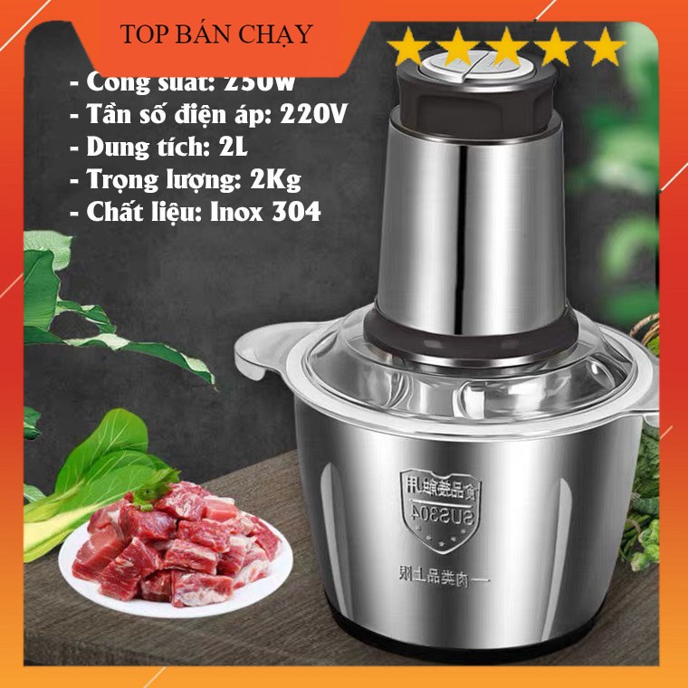 Máy xay thịt đa năng cối inox dung tích 2 lít - 250w lưỡi kép