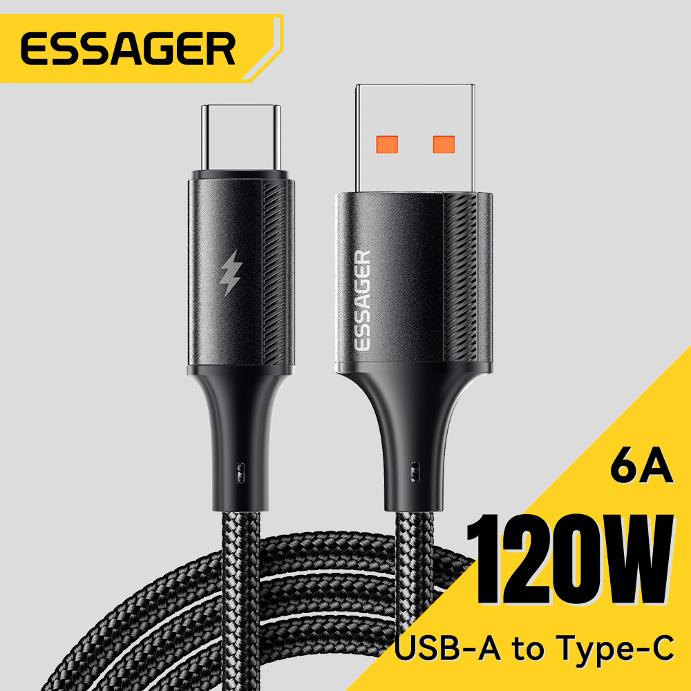  Essager 120W 6A Cáp sạc nhanh Loại C sạc nhanh dây cáp cho XIAOMI 14 Siêu Huawei Samsung OnePlus loại USB C Cáp Dữ Liệu 