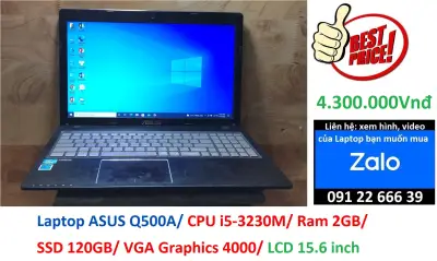 Laptop ASUS Q500A/ CPU i5-3230M/ Ram 2GB/  SSD 120GB/ VGA Graphics 4000/ LCD 15.6 inch